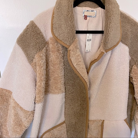Anthropologie Pilcro Colorblocked Sherpa Teddy Coat  “Mixed Fur” Large - Picture 6 of 15